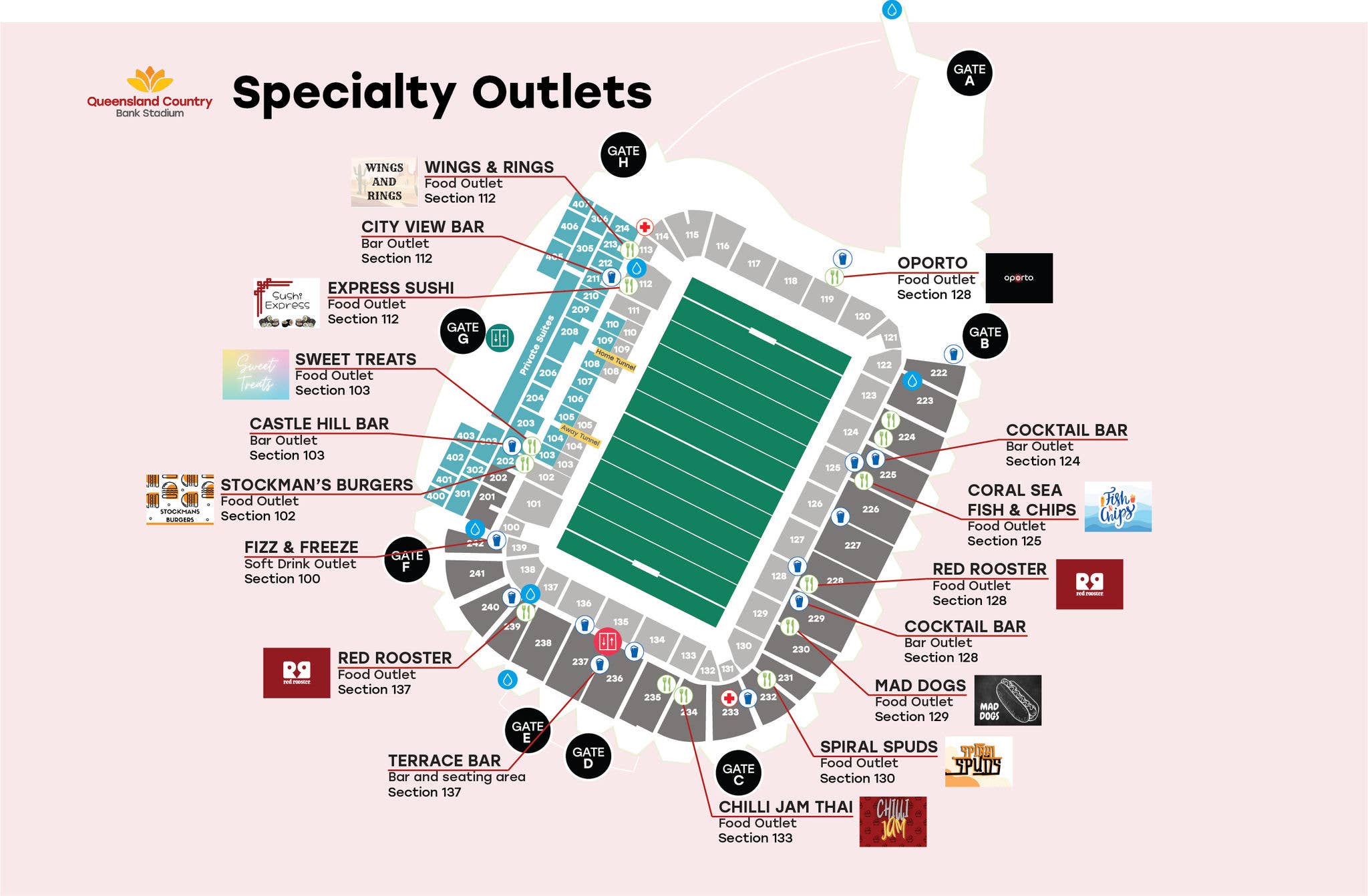 Queensland Country Bank Stadium Food and Beverage Map Queensland Country Bank Stadium Food and Beverage Map