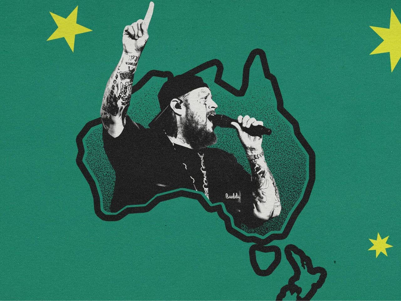 A graphic shows an image of Jelly Roll inside the shape of Australia.