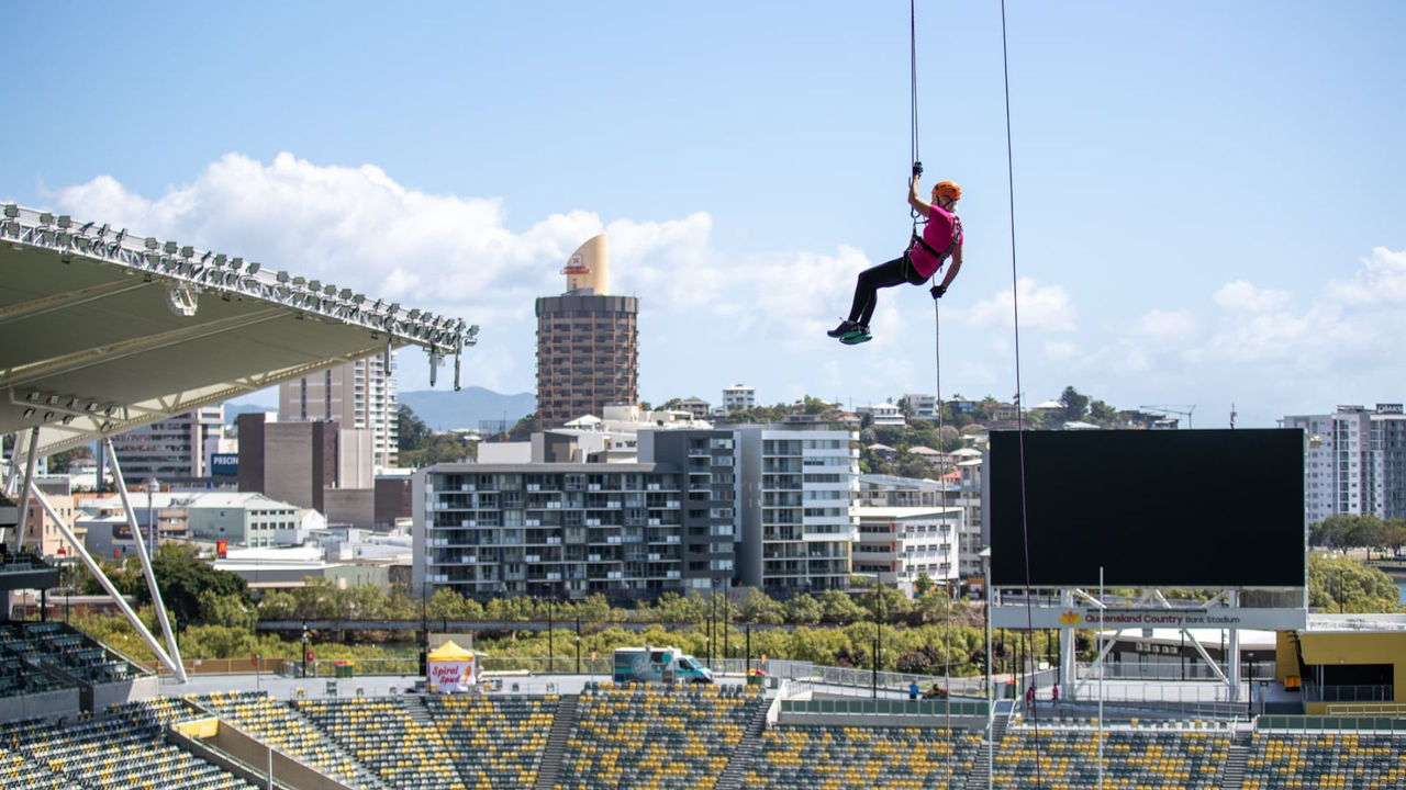 Abseiler over stadium